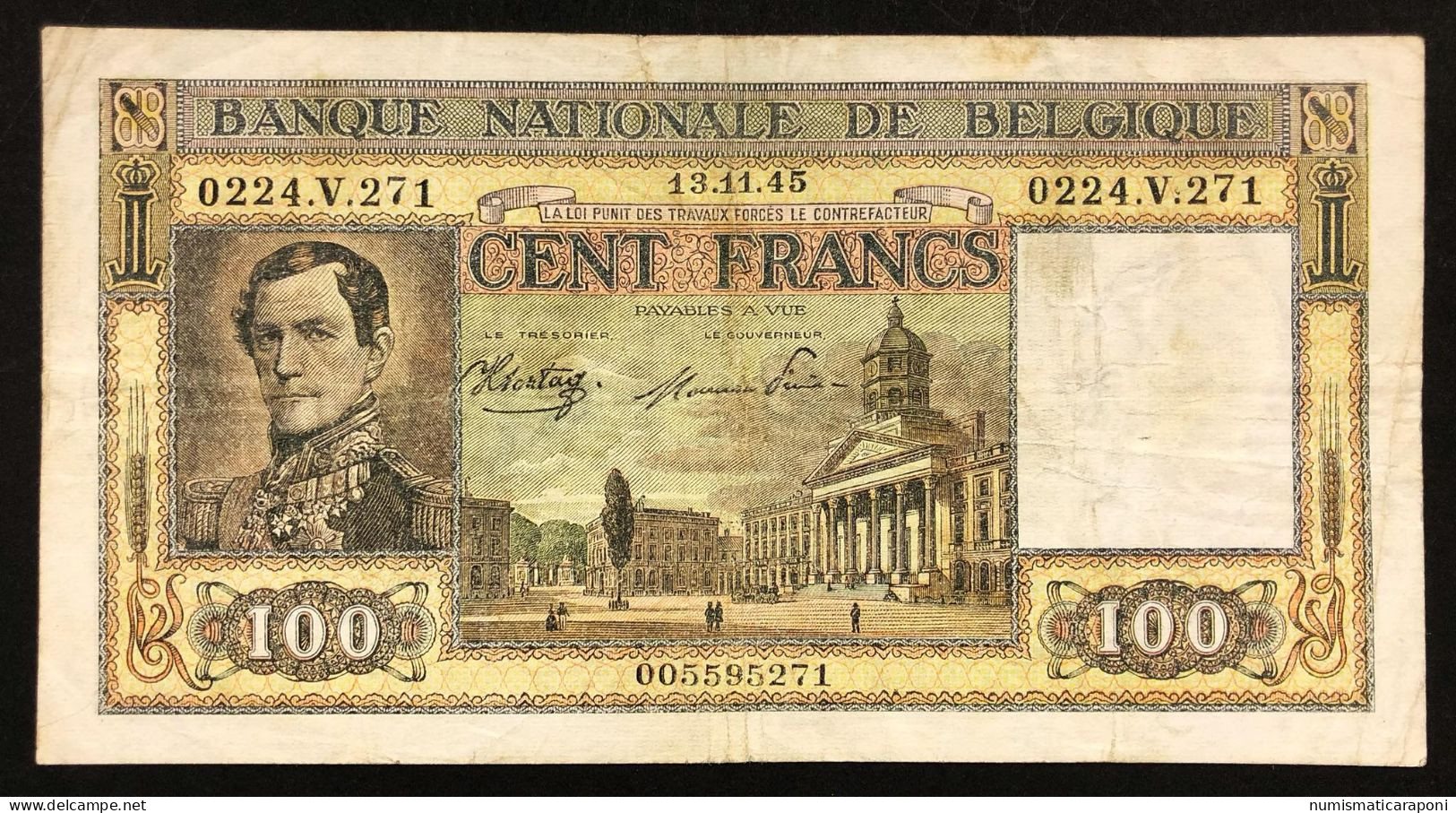 Belgio Belgium  100 Francs 1945 Pick#126 Lotto 3868 - 100 Franchi