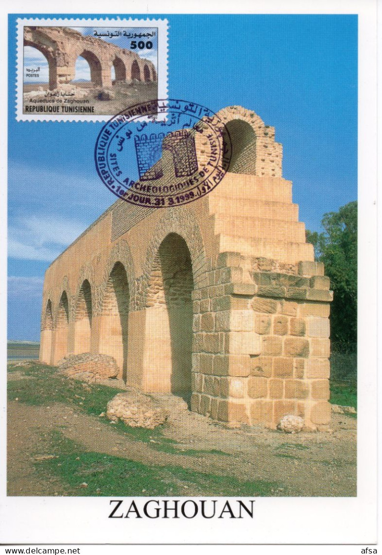 Tunisie 1999 -carte Maximum( Aqueduc Romain De Zaghouan) // Tunisia-maxi-card ( Roman Aqueducts Of Zaghouan) - Archéologie