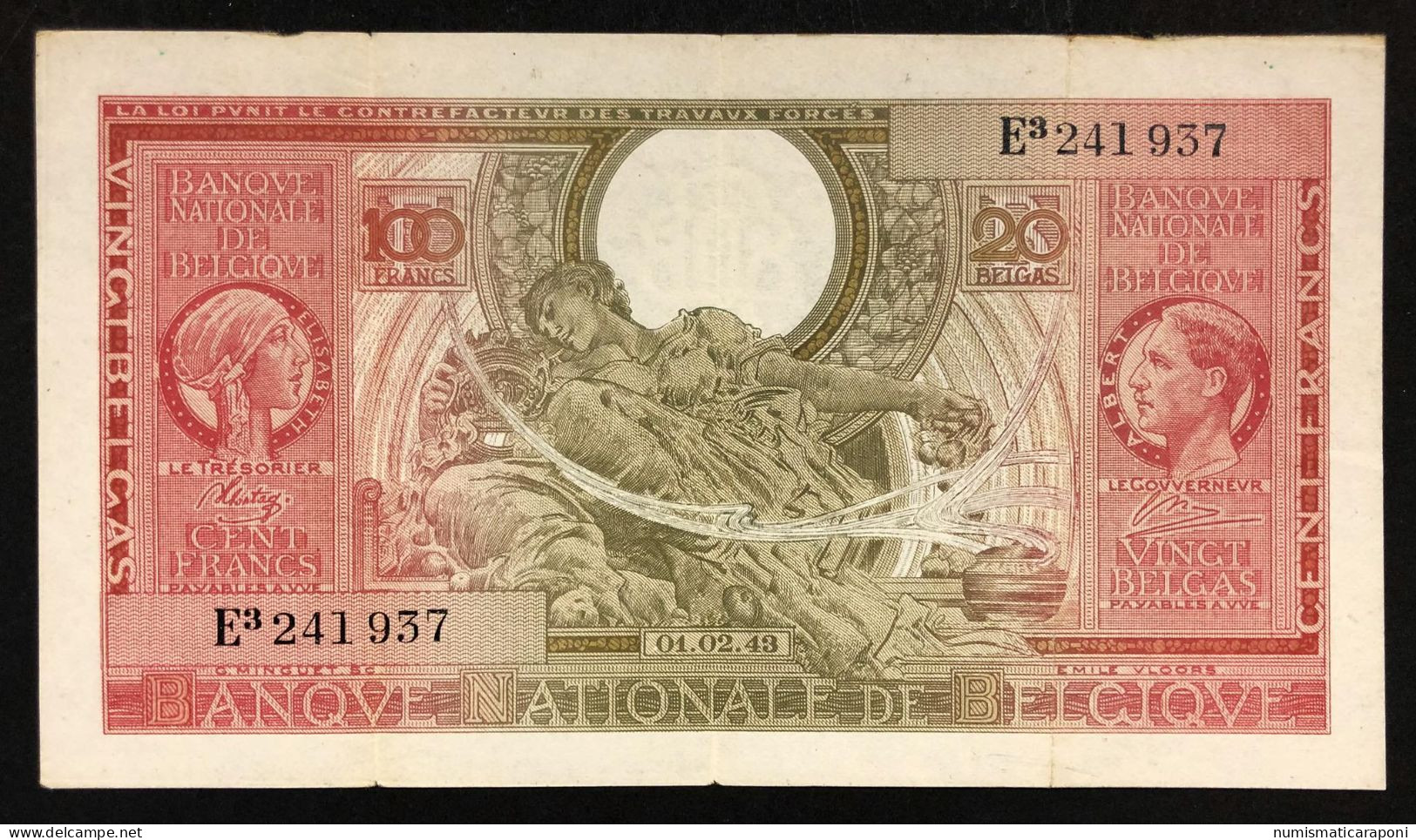 Belgio Belgium  100 Francs 1943 Pick#123 Lotto 3871 - 100 Franchi & 100 Franchi-20 Belgas