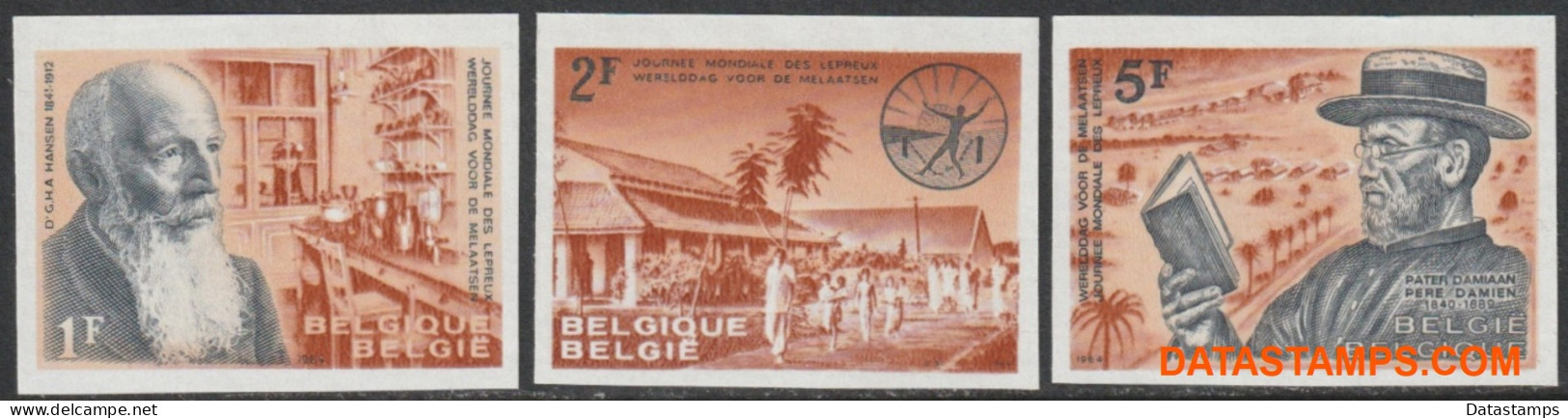 België 1964 - Mi:1338/1340, Yv:1278/1280, OBP:1278/1280, Stamp - □ - World Day For Lepers - 1961-1980