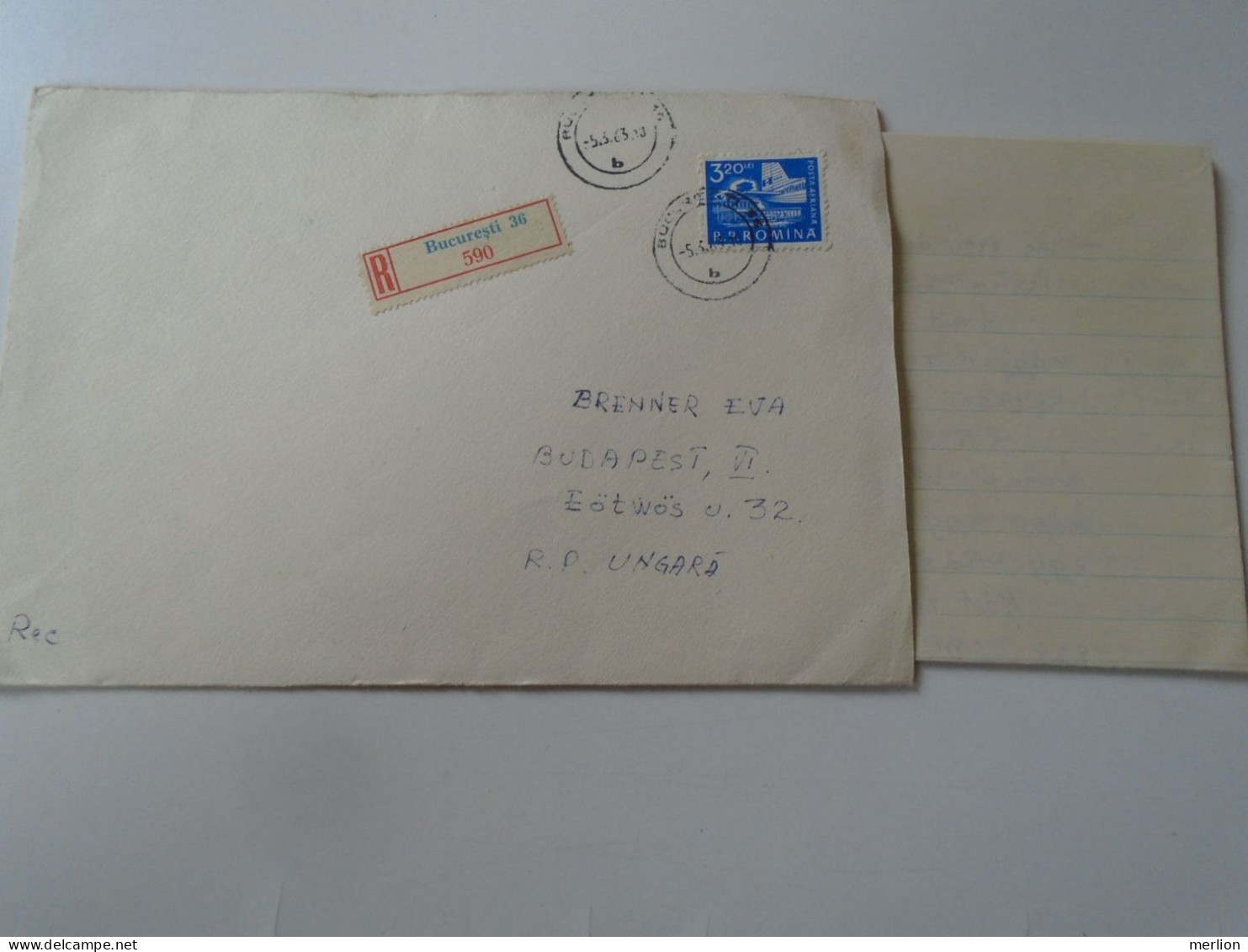 D199183   Romania  Registered Cover  1963 Bucuresti -sent To  Budapest  Hungary - Brenner -with Content - Brieven En Documenten