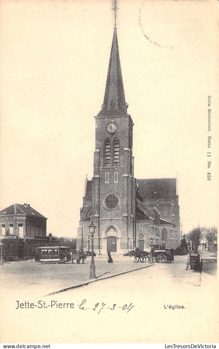 BELGIQUE - Jette St Pierre - L'eglise - Tram Tiré Par Chevaux  - Carte Postale Ancienne - Jette