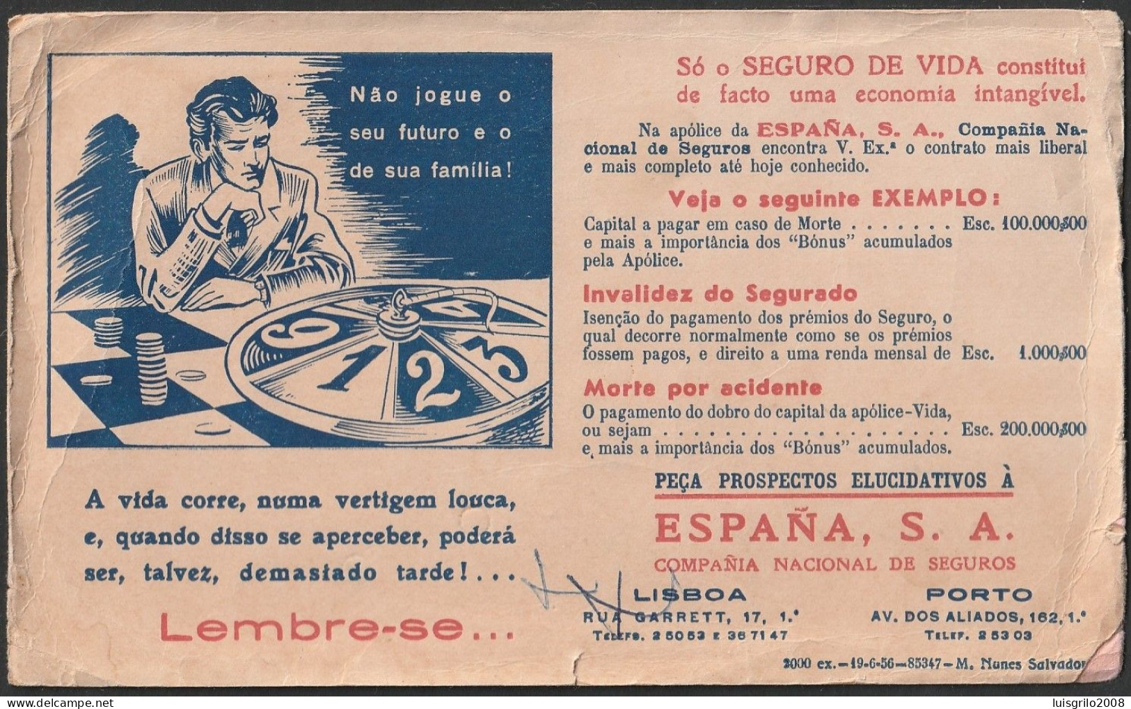 Portugal, 1956 - Companhia De Seguros/ Insurance Company España, S.A. Lisboa E Porto -|- Mata Borrão/ Blotter - Banque & Assurance