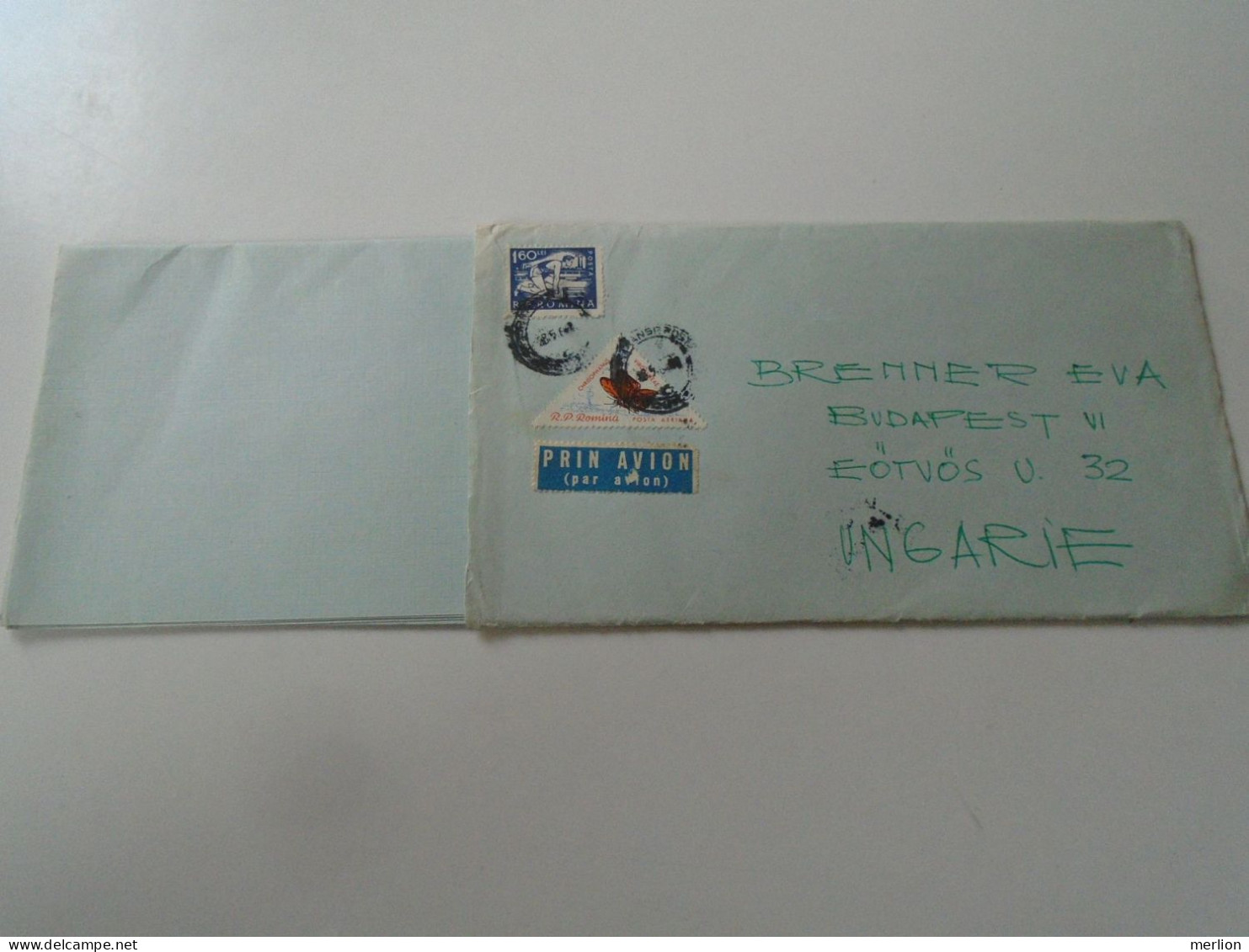 D199186   Romania  Airmail  Cover  1963 Bucuresti -sent To  Budapest  Hungary - Brenner -with Content -stamp Butterfly - Lettres & Documents