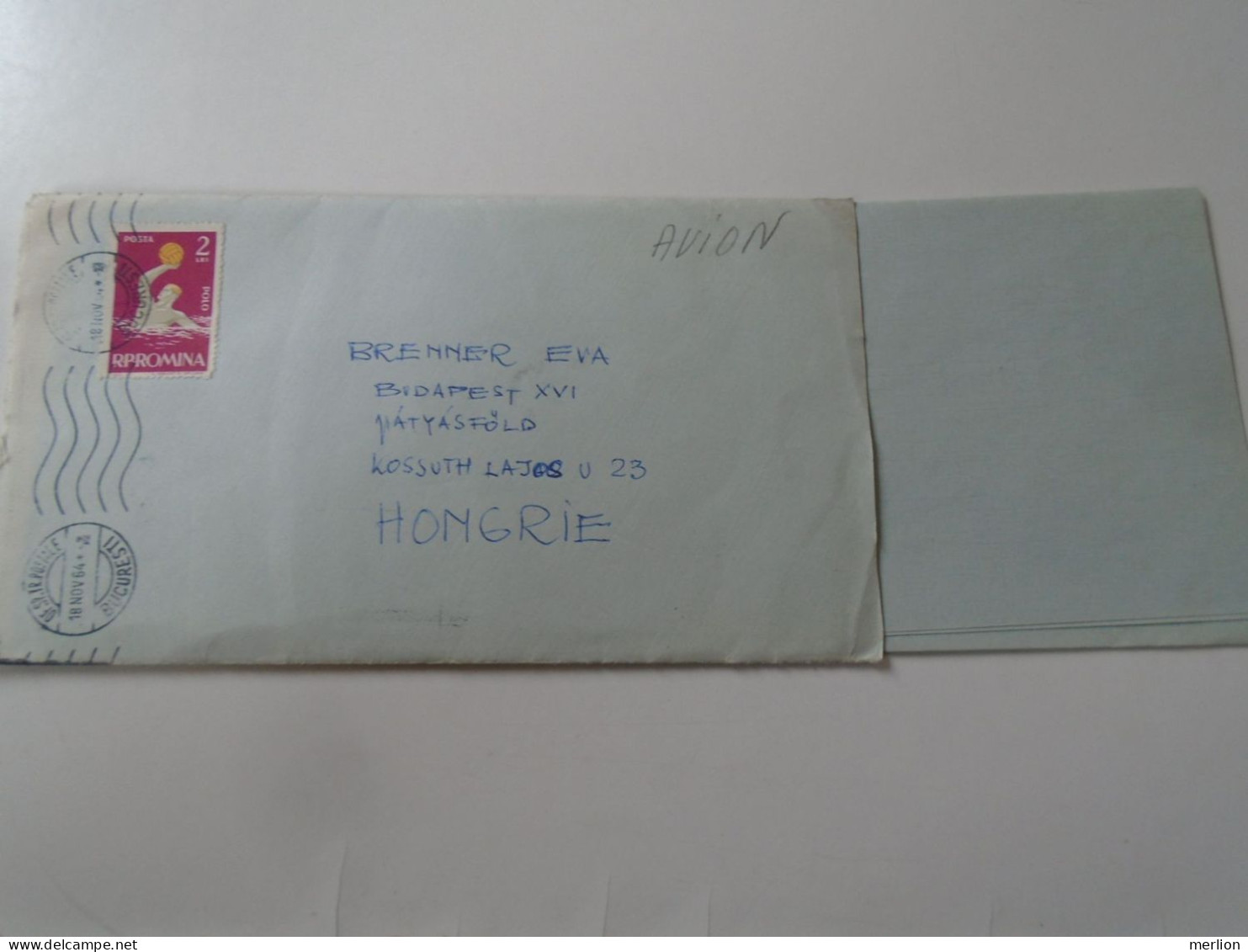 D199189 Romania  Airmail  Cover  1964 Bucuresti -sent To  Budapest  Hungary - Brenner -  Content -stamp Water Polo - Covers & Documents