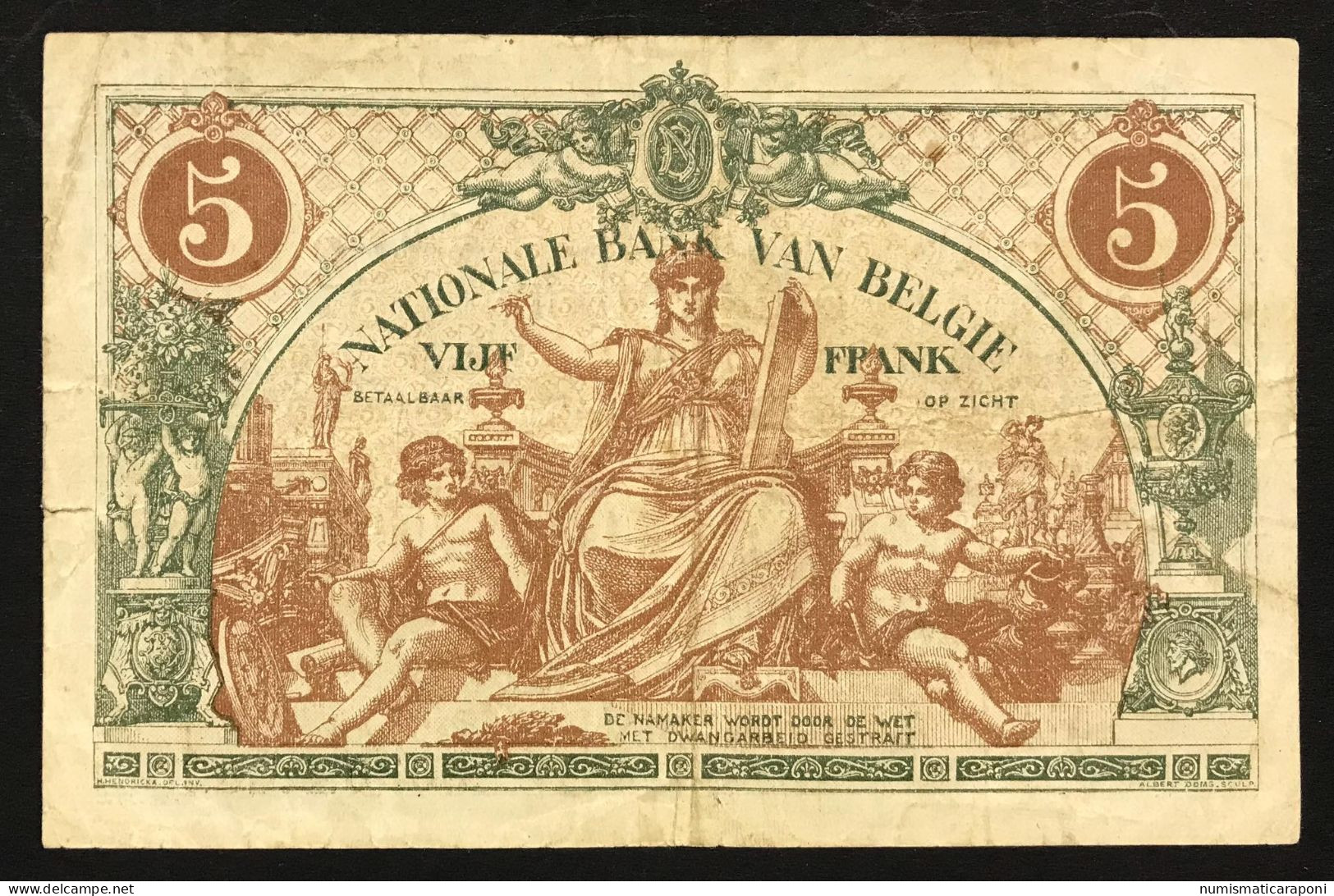 Belgio Belgium Belgique 5 Francs  03 01 1921 Lotto 3874 - 5 Franchi