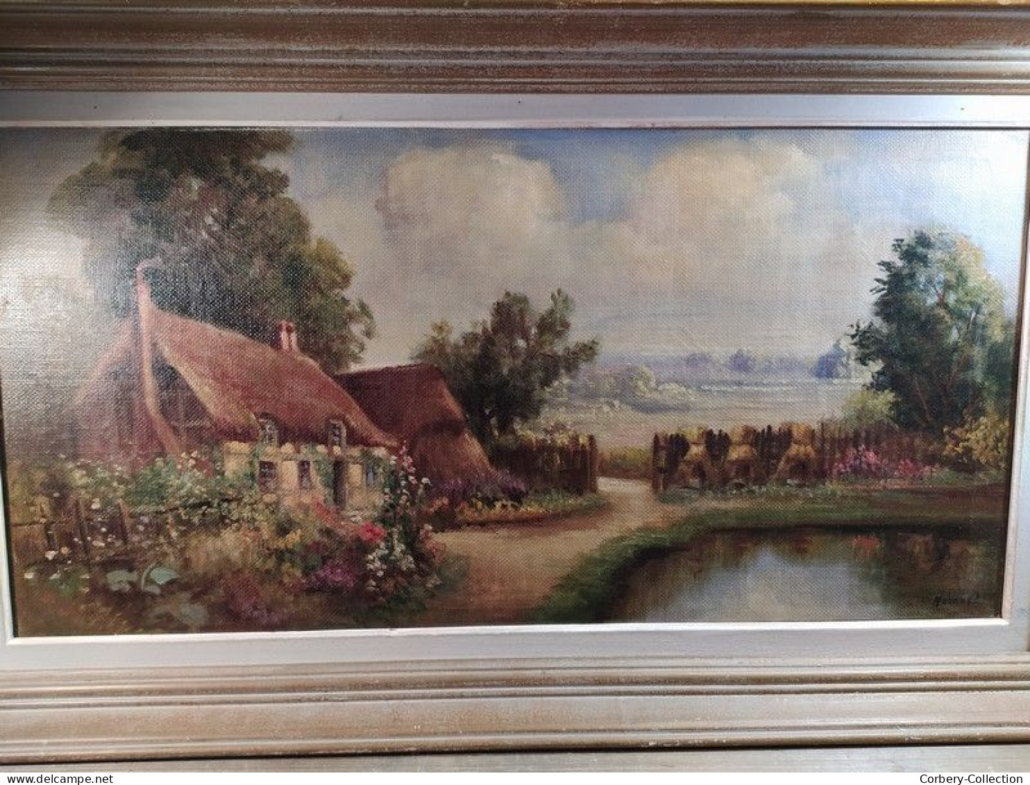 Ancien Tableau Chaumière Normande Meules De Foin Signé Hérault - Huiles