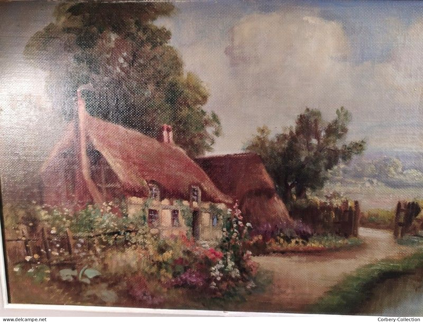 Ancien Tableau Chaumière Normande Meules De Foin Signé Hérault - Huiles