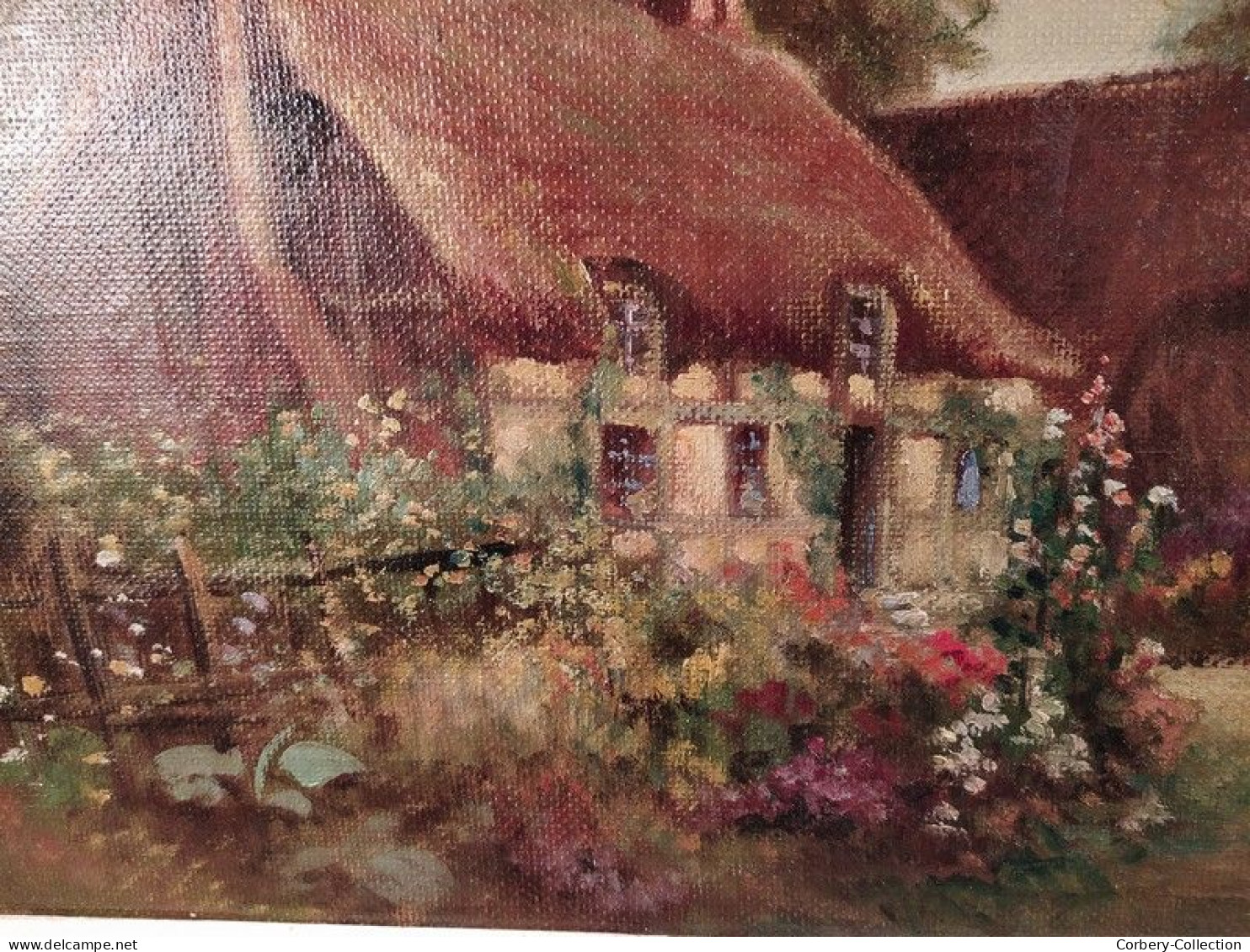 Ancien Tableau Chaumière Normande Meules de Foin Signé Hérault