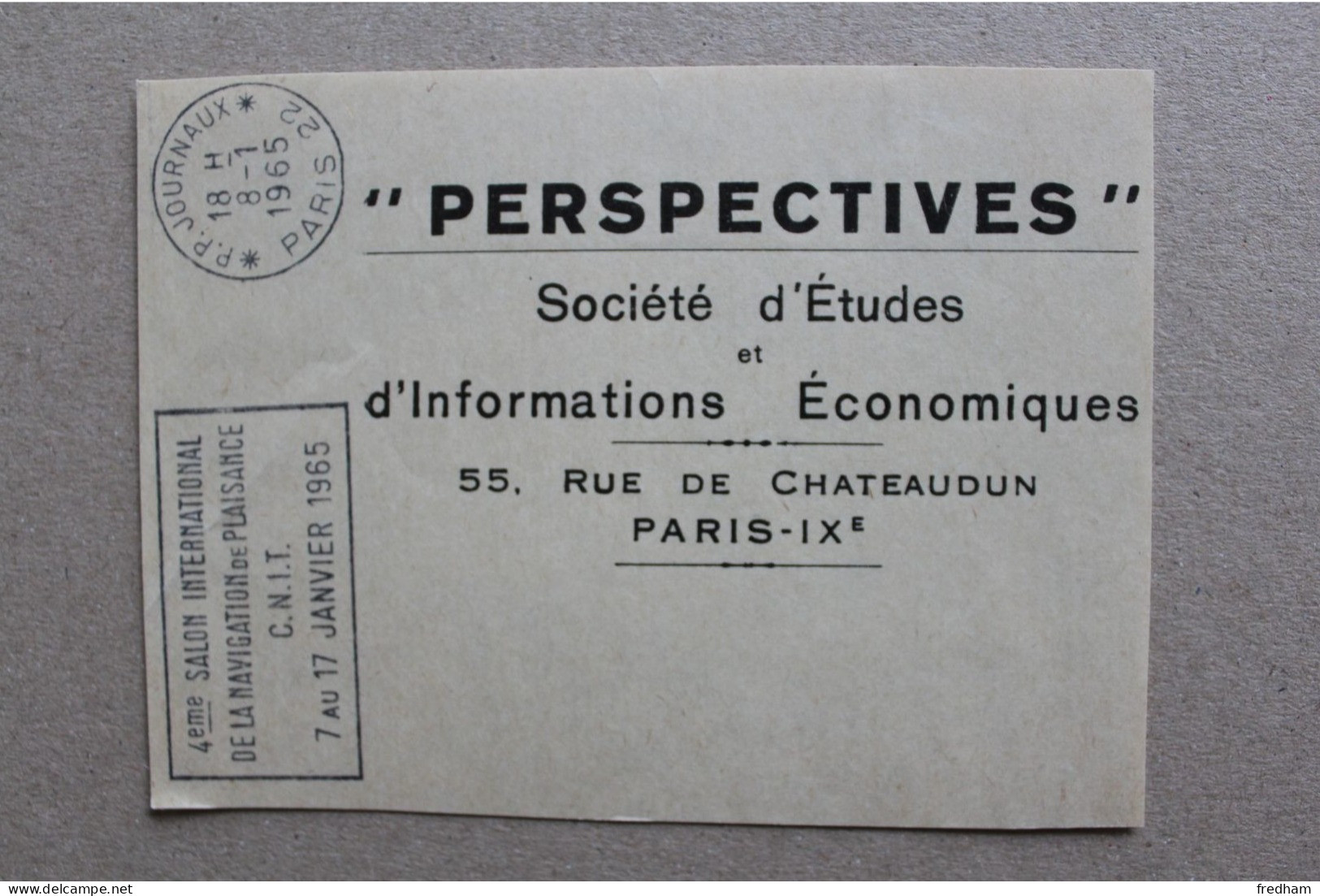 8-1-1965 FLAMME PP Paris 22 "4eme Salon International De La Navigation De Plaisance CNIT 7au17 JANVIER 1965" - Zeitungsmarken (Streifbänder)