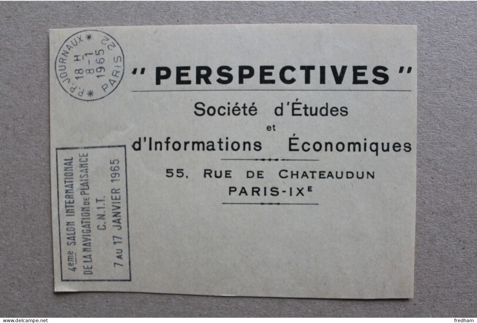 8-1-1965 FLAMME PP Paris 22 "4eme Salon International De La Navigation De Plaisance CNIT 7au17 JANVIER 1965" - Journaux