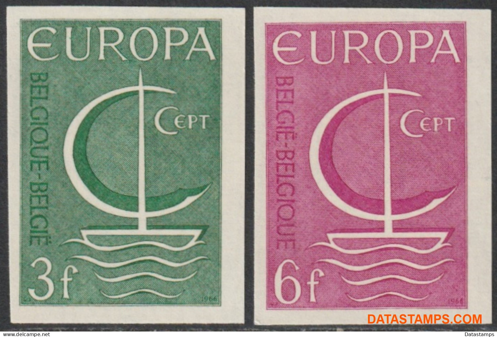 België 1966 - Mi:1446/1447, Yv:1389/1390, OBP:1389/1390, Stamp - □ - Europe 1966 Boat - 1961-1980