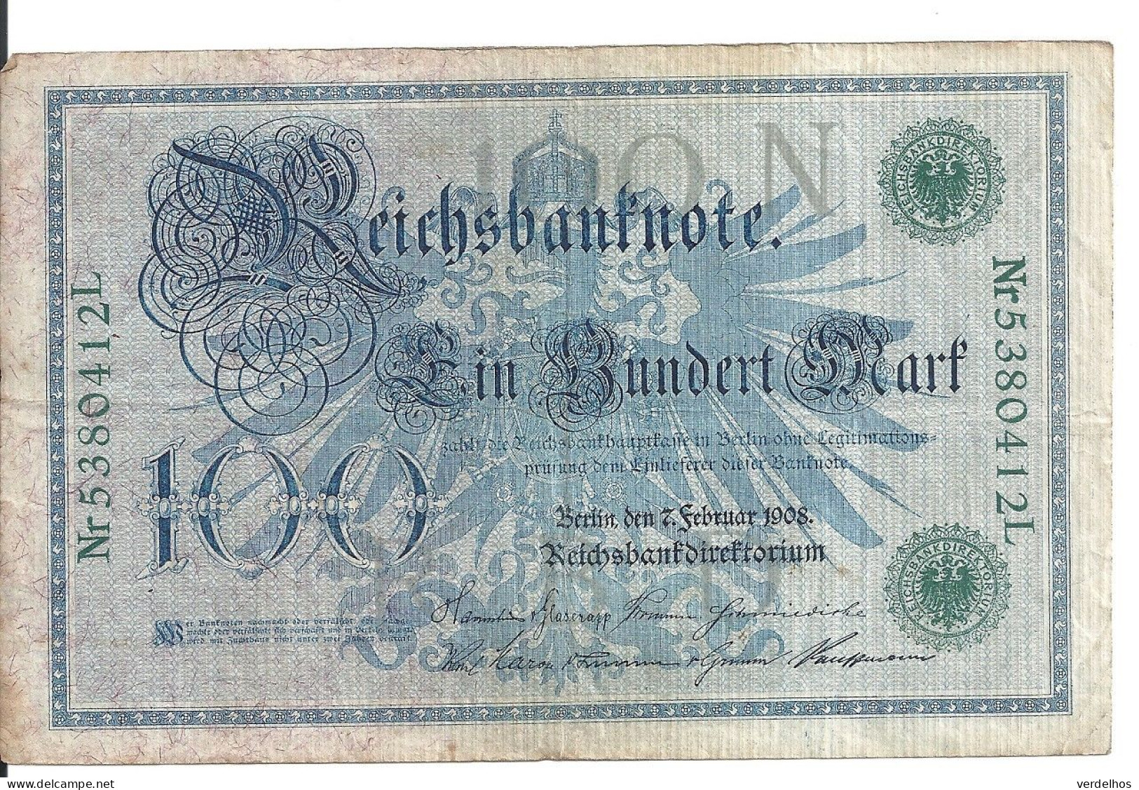 ALLEMAGNE 100 MARK 1908 VF P 34 - 100 Mark