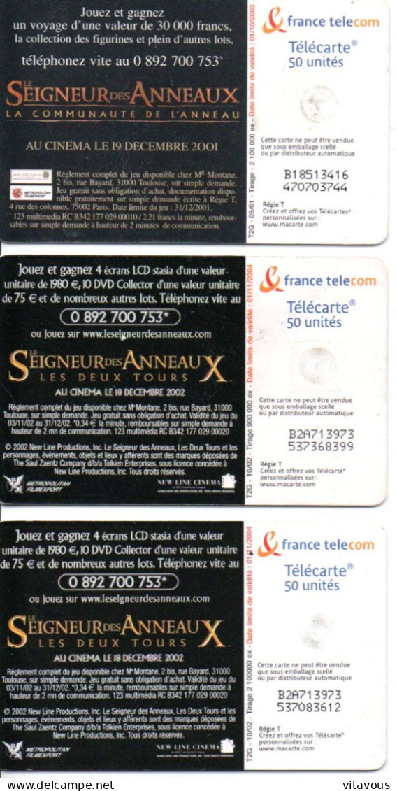 Seigneurs Des Anneaux Lord Of The Rings  Film Movie  3 Télécartes France Card (1187) - Cinéma