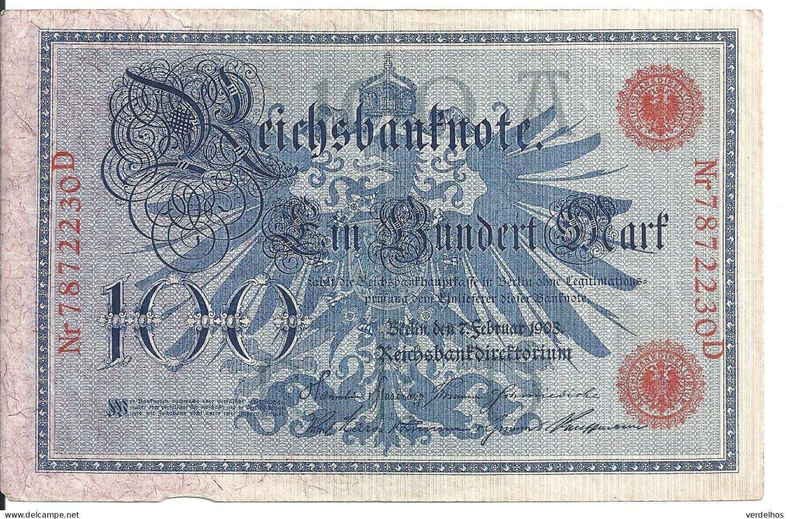 ALLEMAGNE 100 MARK 1908 VF P 33 - 100 Mark