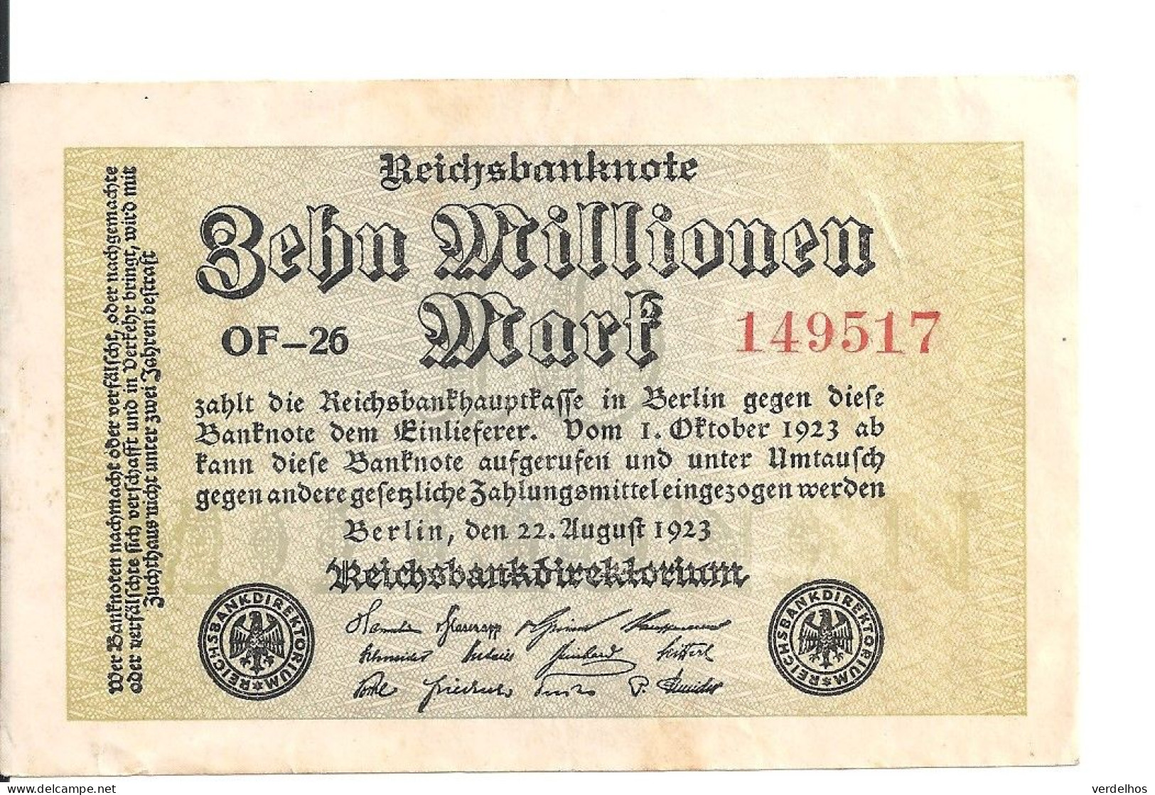 ALLEMAGNE 10 MLLIONEN MARK 1923 XF+ P 106 - 10 Mio. Mark