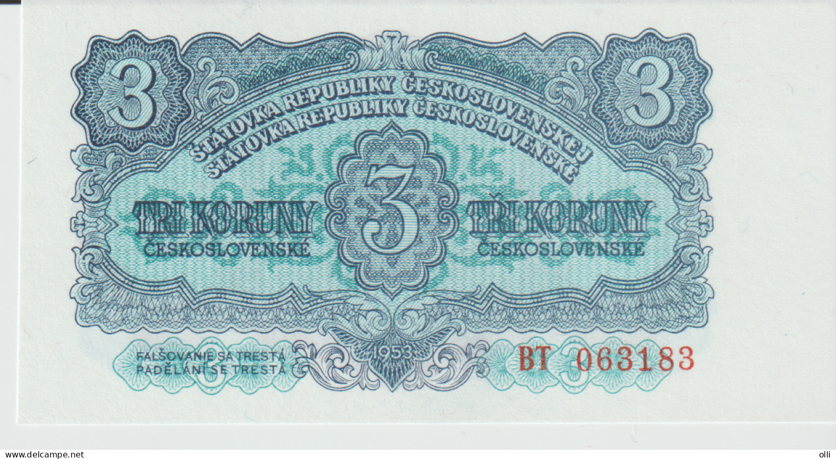 Czechoslovakia 3 Koruna 1953 79a Unc - Tchécoslovaquie