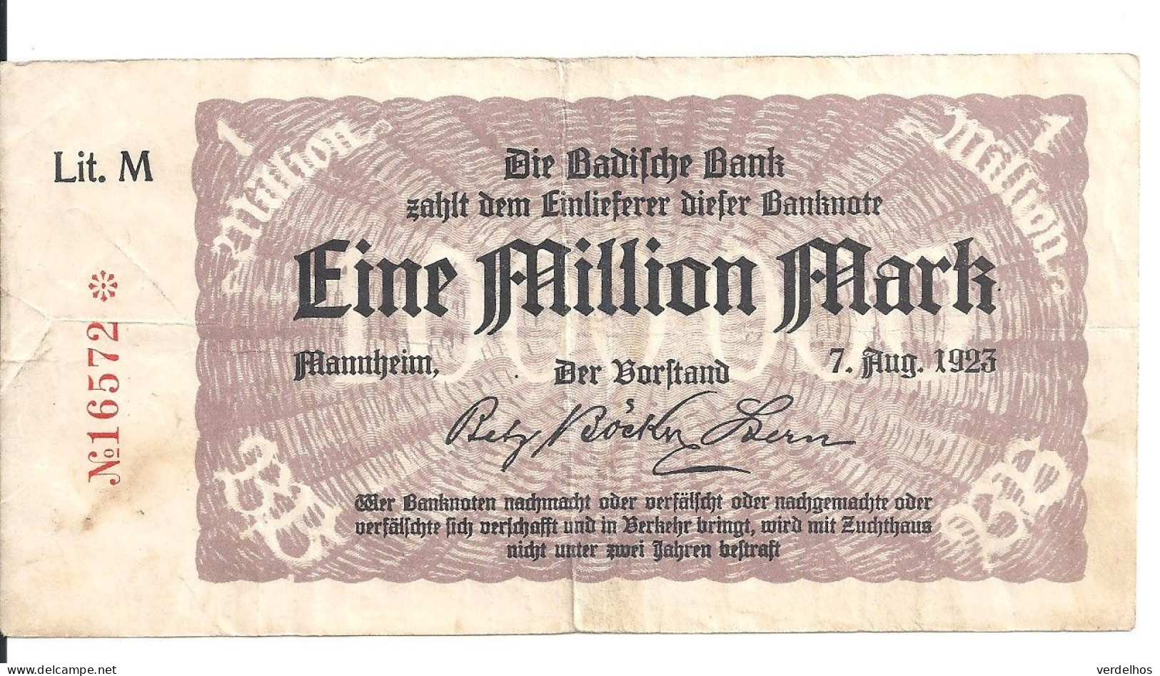 ALLEMAGNE 1 MILLION MARK 1923 VF - Zonder Classificatie