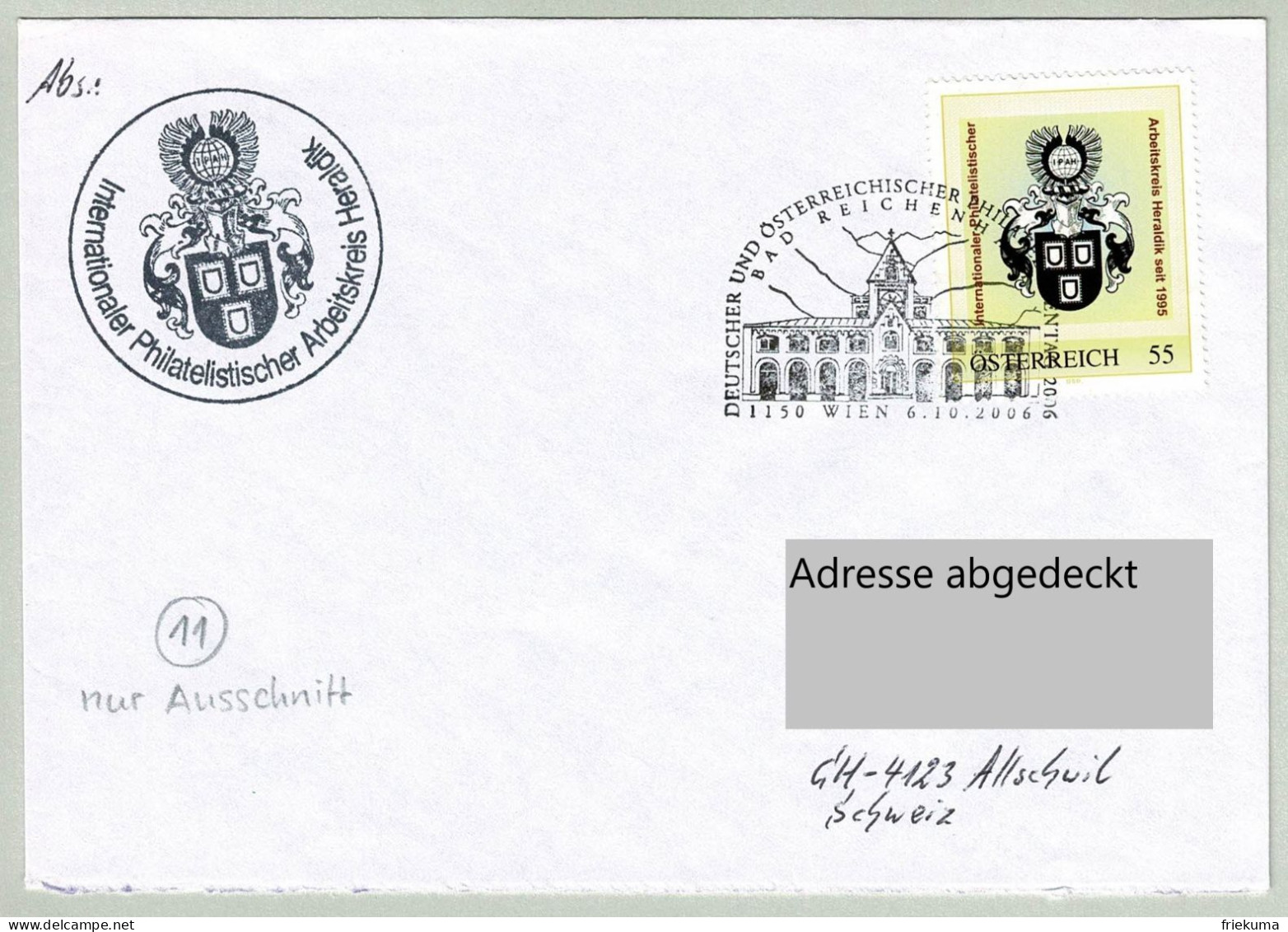 Oesterreich / Austria 2006, Brief Philatelistentag Bad Reichenhall Wien - Allschwil, Personalisierte Marke Heraldik - Hydrotherapy