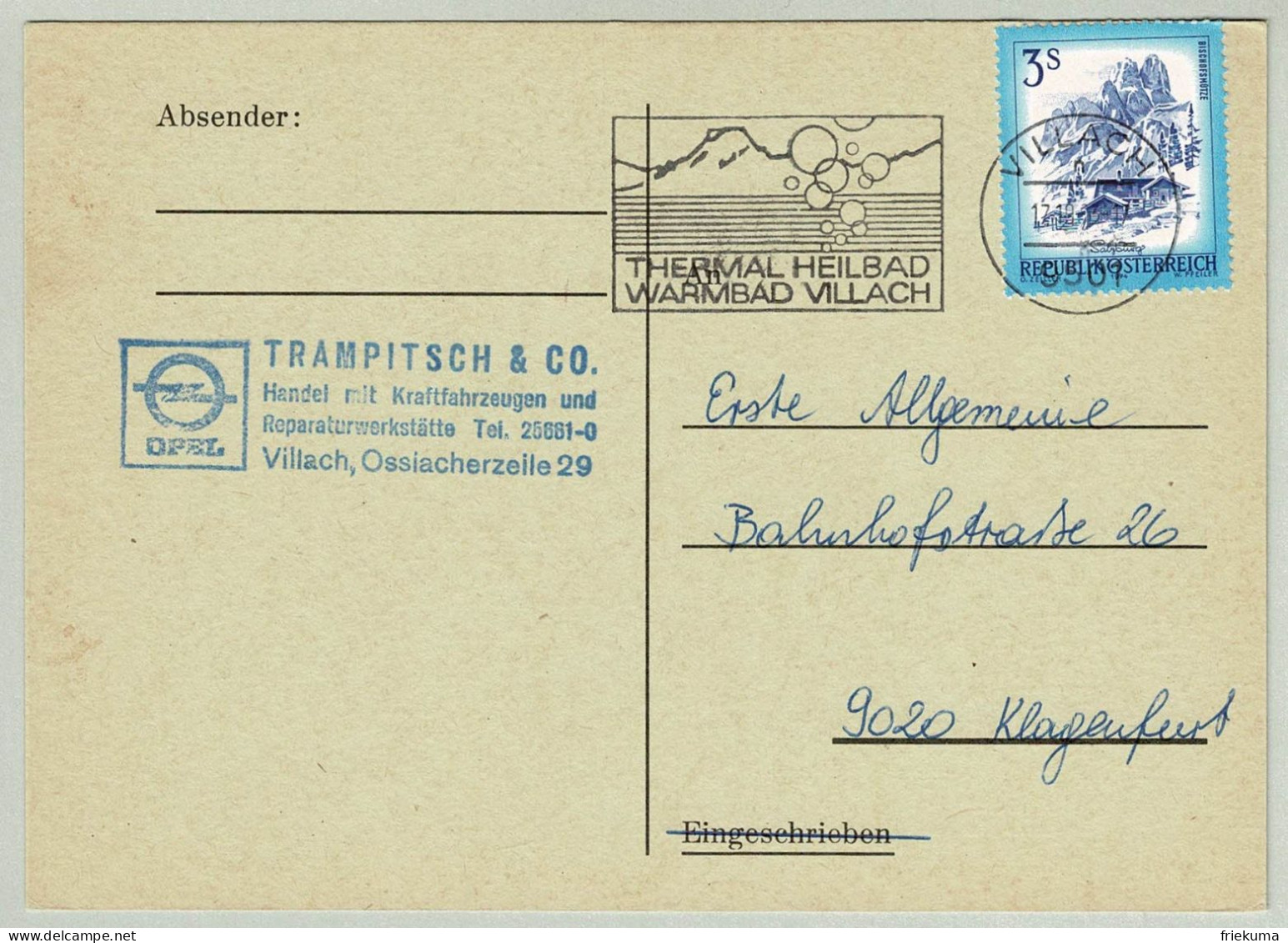 Oesterreich / Austria 1983, Postkarte Villach - Klagenfurt, Thermal Heilbad Warmbad - Hydrotherapy