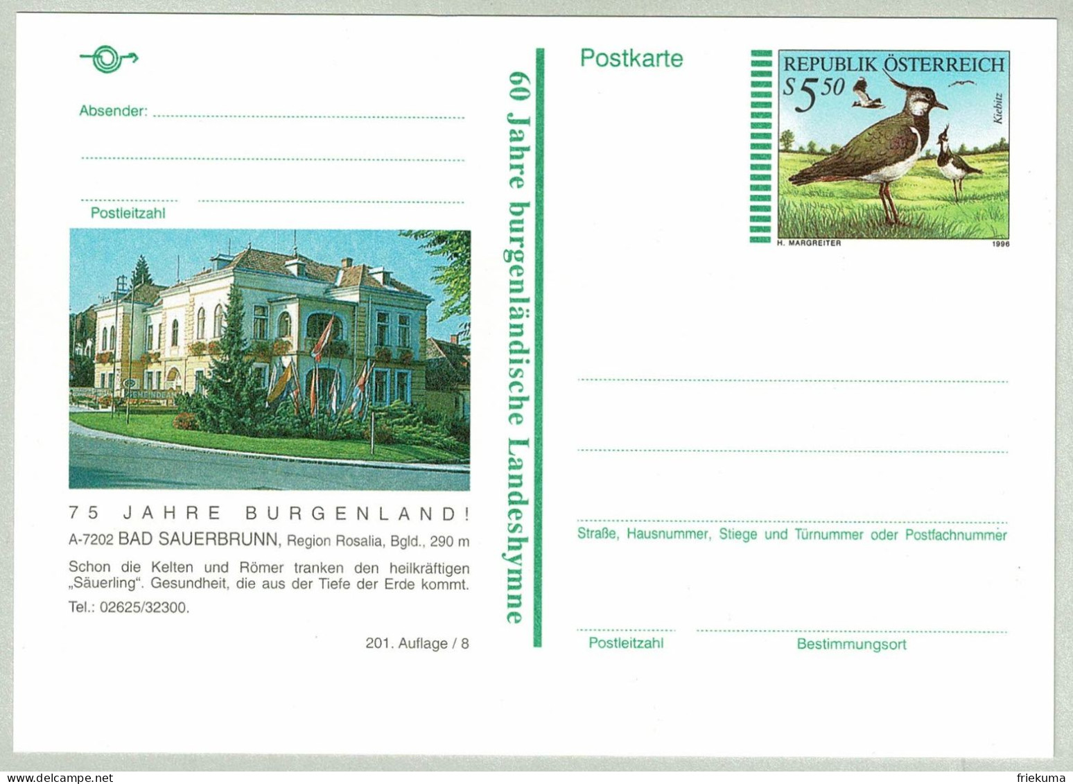 Oesterreich / Austria 1996, Bildpostkarte Bad Sauerbrunn, Kelten, Römer, Säuerling, Kiebitz - Kuurwezen