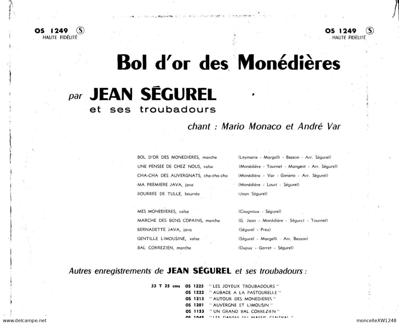 Jean Segurel - 33 T 25 Cm Bol D'Or Des Monédières (1955) - Formats Spéciaux