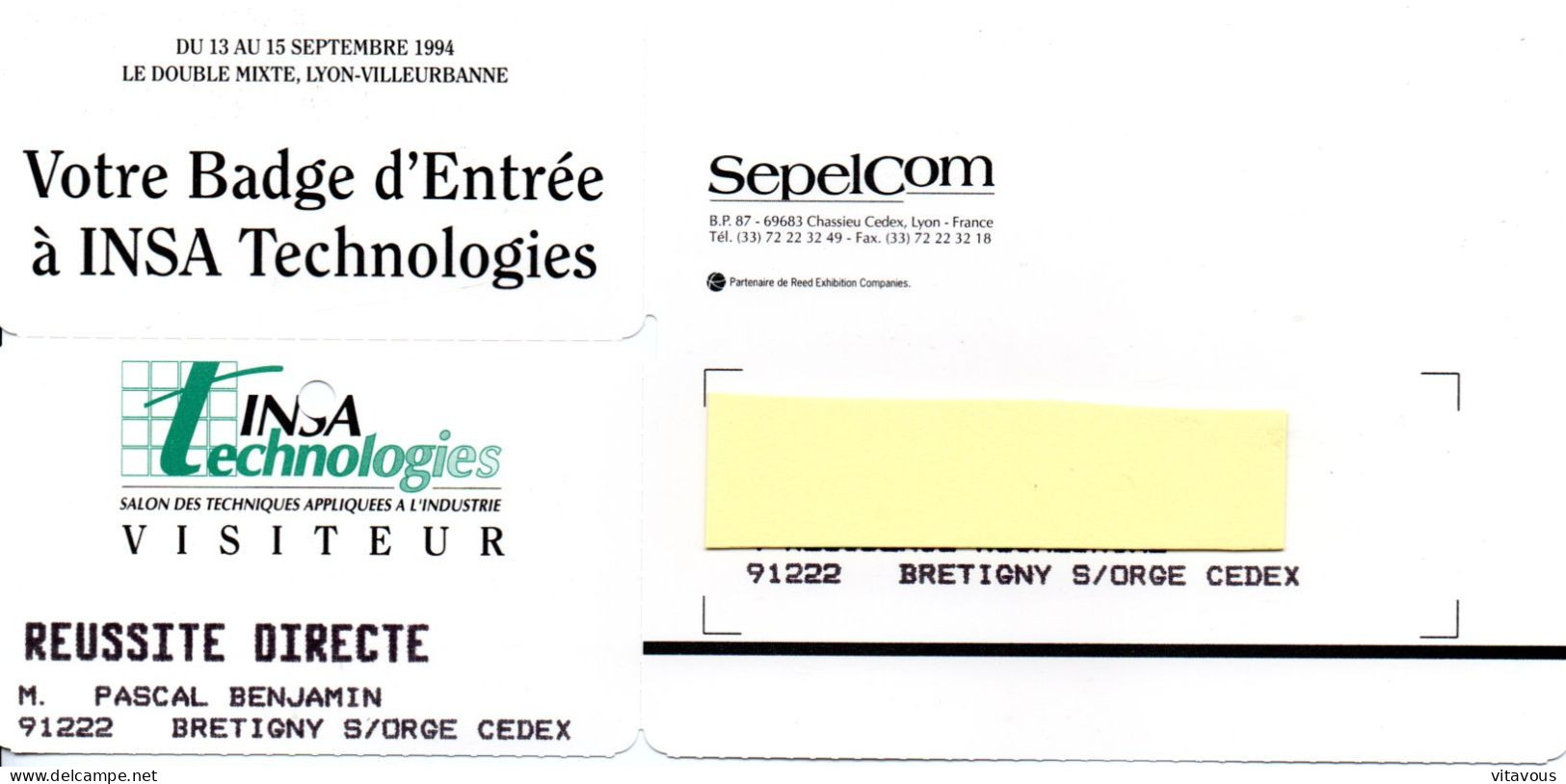CARTE ENTREE SALON  BADGE - INSA Technologies  1994 Card Karte (X 17) - Ausstellungskarten