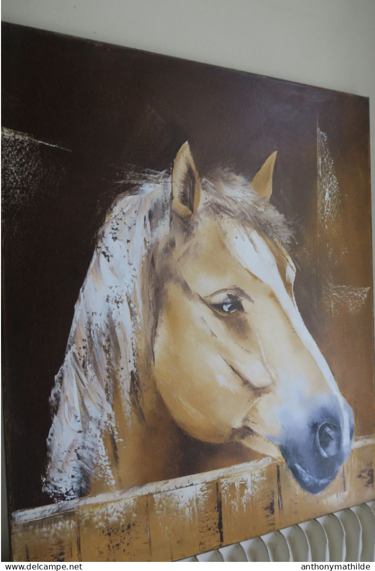 Cheval  Dans Un Box / Peinture à L'huile 60 X 50 Cm - Olieverf