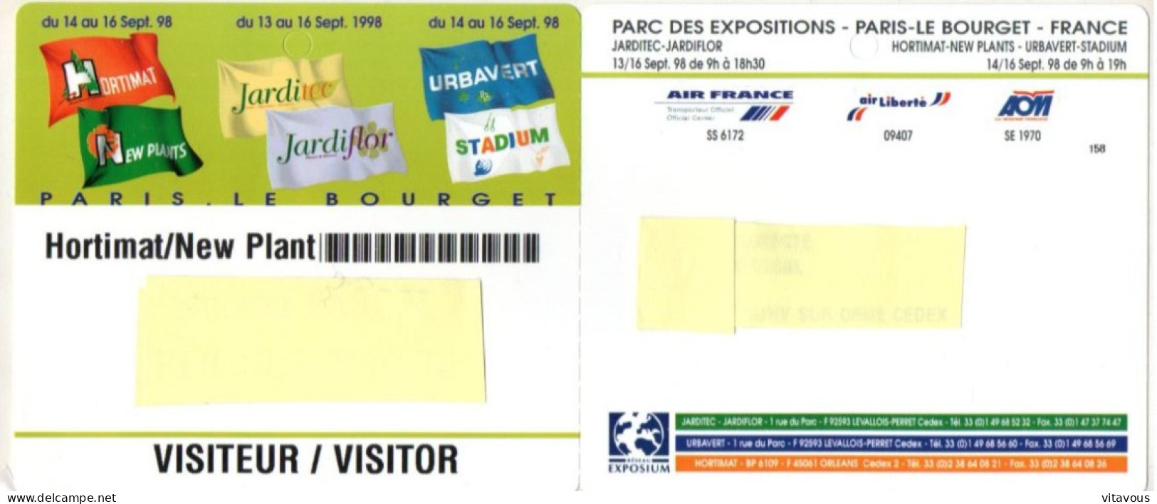 CARTE ENTREE SALON  BADGE - HORTIMAT1998  Card Karte (X 19) - Ausstellungskarten