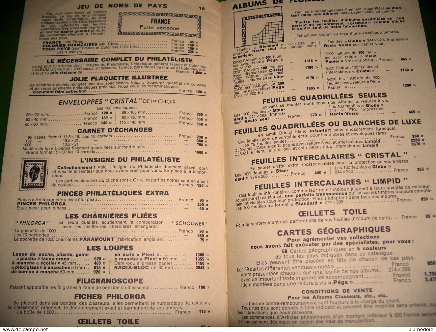 PHILATELIE OPUSCULE CATALOGUE EDITIONS THIAUDE . PRIX COURANT 1955  TIMBRES ALBUMS CLASSEURS DIVERS . MATERIEL