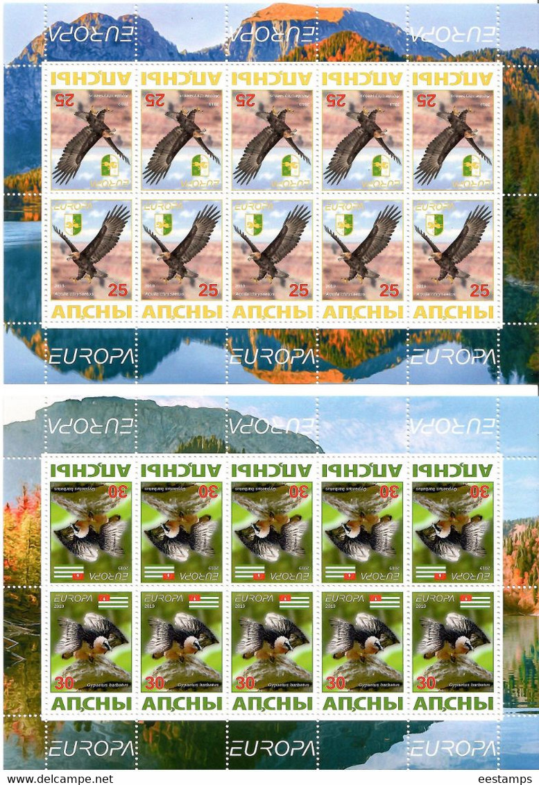 Abkhazia  2019 . EUROPA  CEPT . National Birds. (Arms, Flag) . : 2 M/S Of 10 - 2019