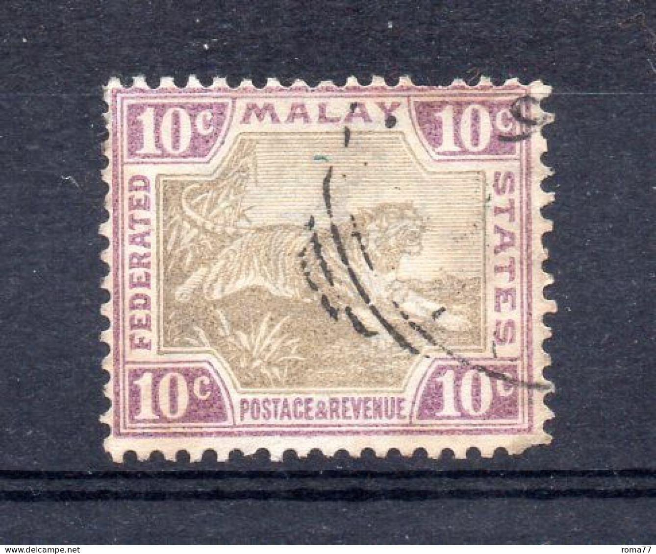 APR1144 - MALESIA FEDERATED 1901 , 10 Cents Yvert N. 20  Usato:  Filigrana CA - Federated Malay States