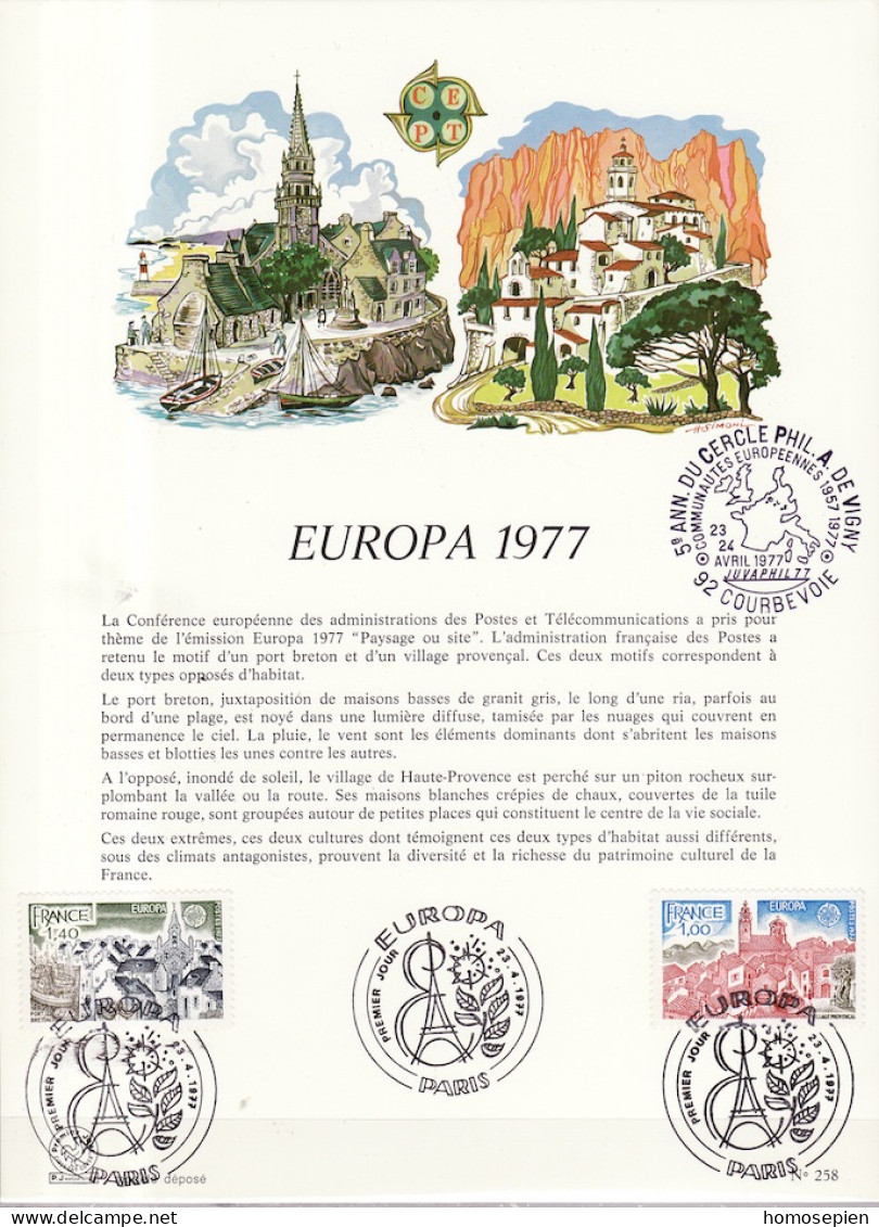 Europa CEPT 1977 France - Frankreich Y&T N°DP1928 à 1929 - Michel N°PD2024 à 2025 (o) - Format 165*225 - 1977