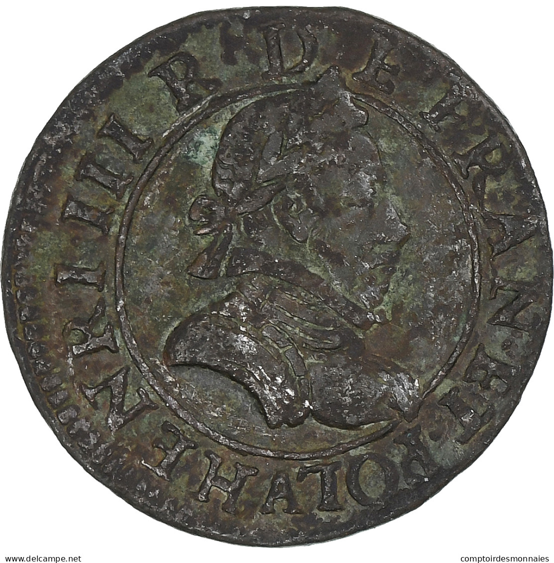 France, Henri III, Double Tournois, Paris, TB+, Cuivre, Gadoury:455 - 1574-1589 Enrico III