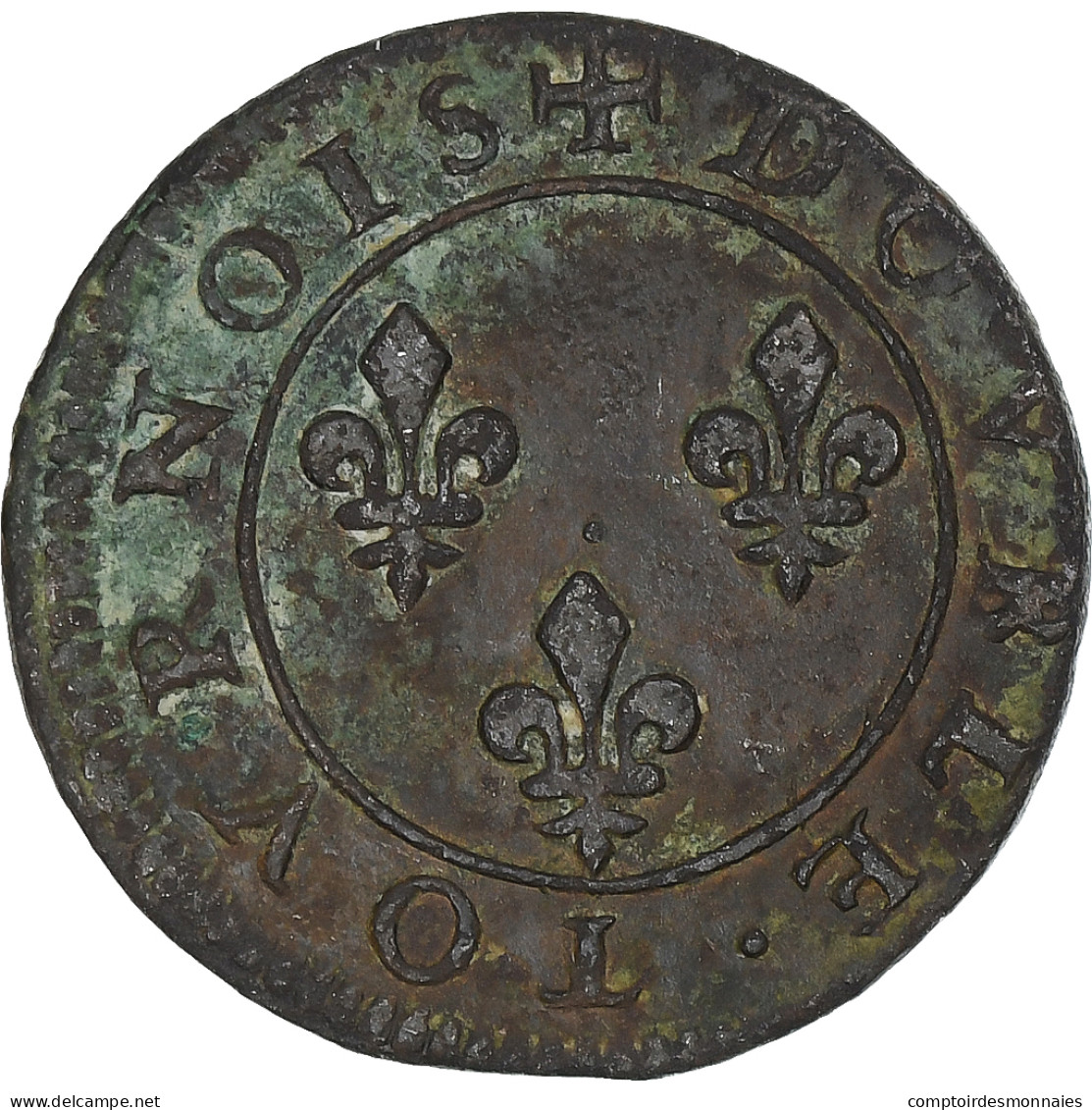 France, Henri III, Double Tournois, Paris, TB+, Cuivre, Gadoury:455 - 1574-1589 Enrique III