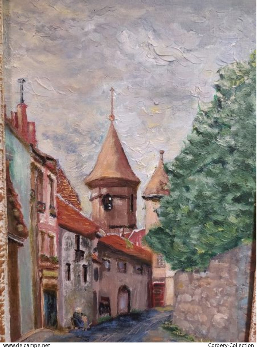 Ancien Tableau Paysage Rue De Langogne Lozère Signé Ch. Lefebvre. - Oils