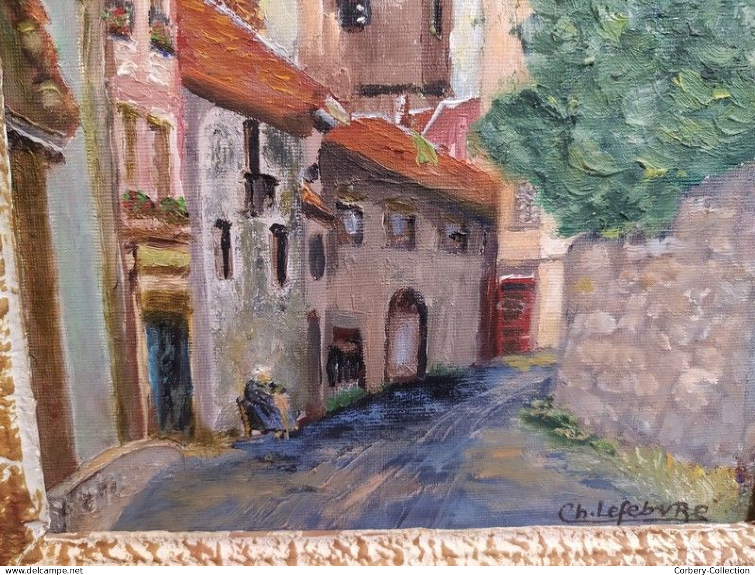 Ancien Tableau Paysage Rue De Langogne Lozère Signé Ch. Lefebvre. - Huiles