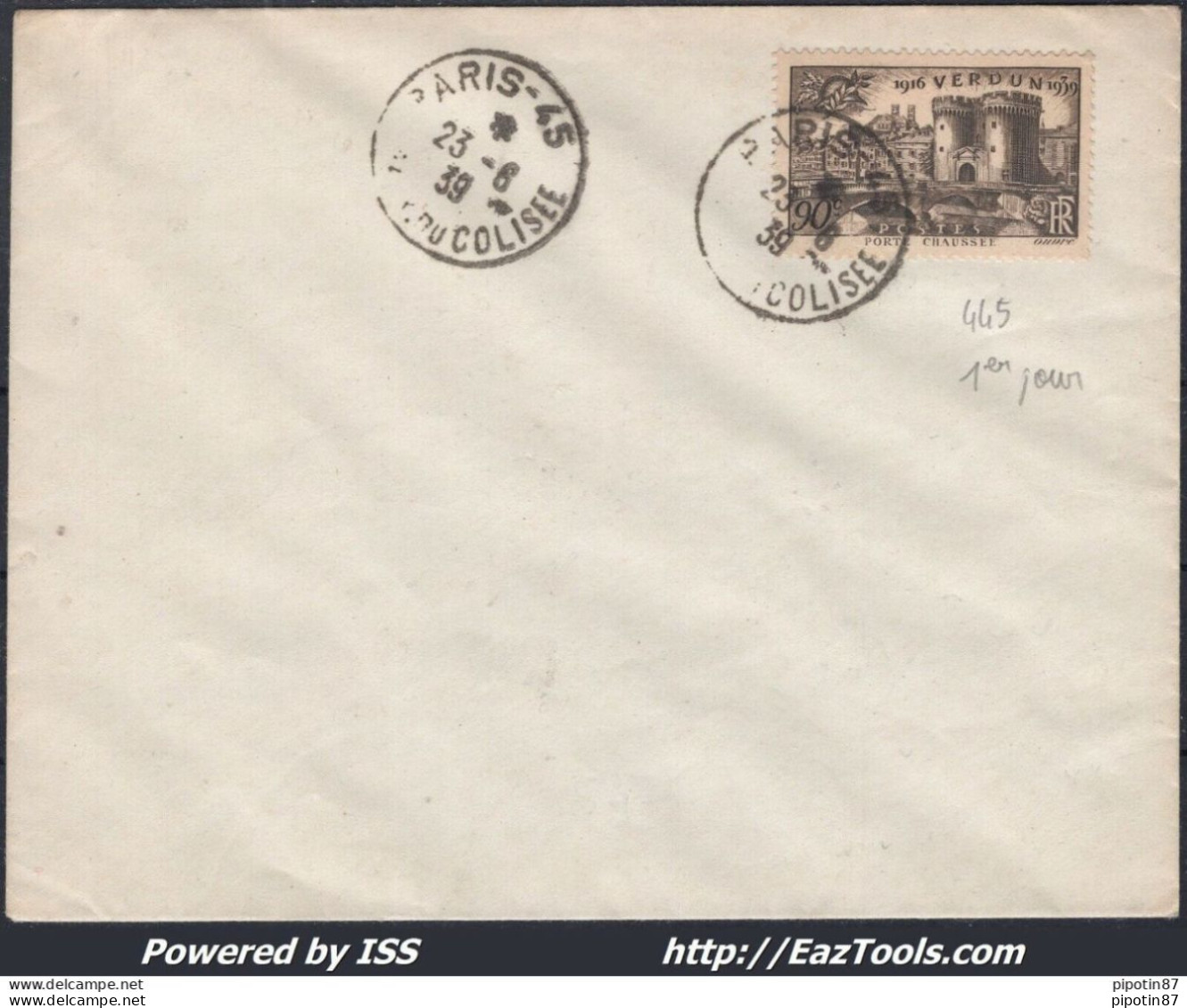 FRANCE N°445 SEUL SUR LETTRE CACHET A DATE DU 23/06/1939 PREMIER JOUR D'EMISSION - Storia Postale