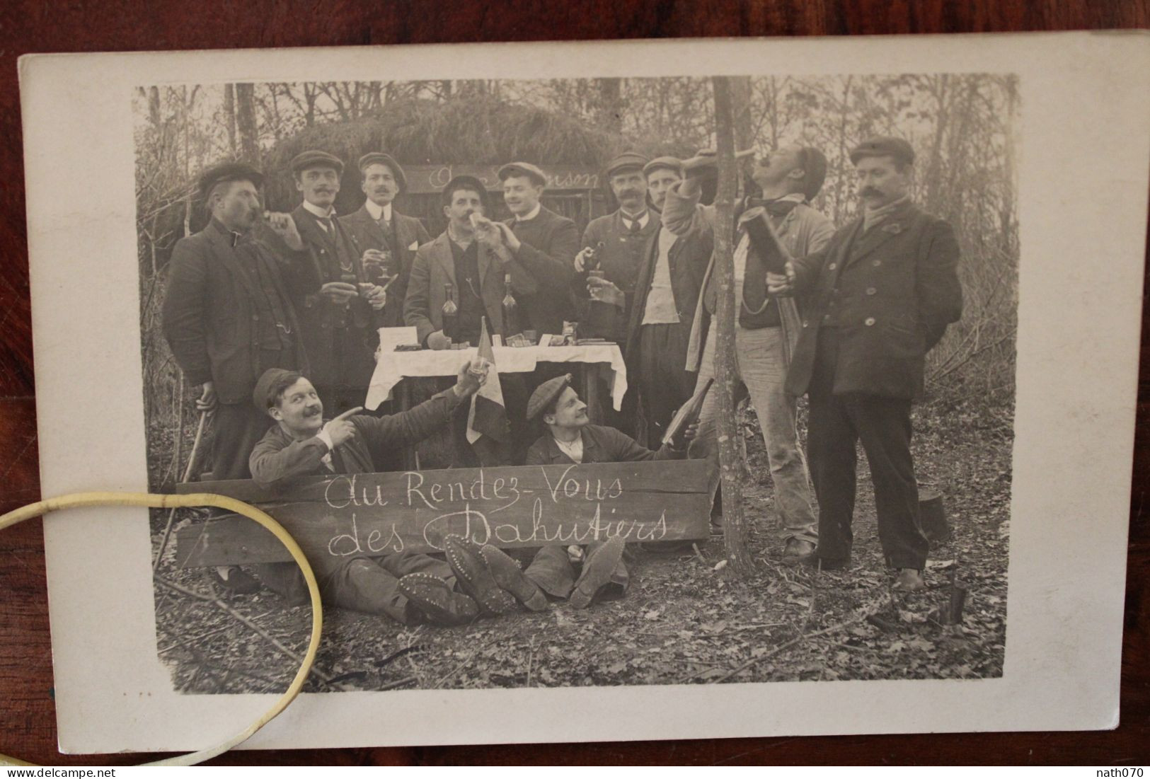 Carte Photo 1910's Chasse "au Rendez Vous Des Dahutiers" CPA Ak Animée Chasseurs - Chasse