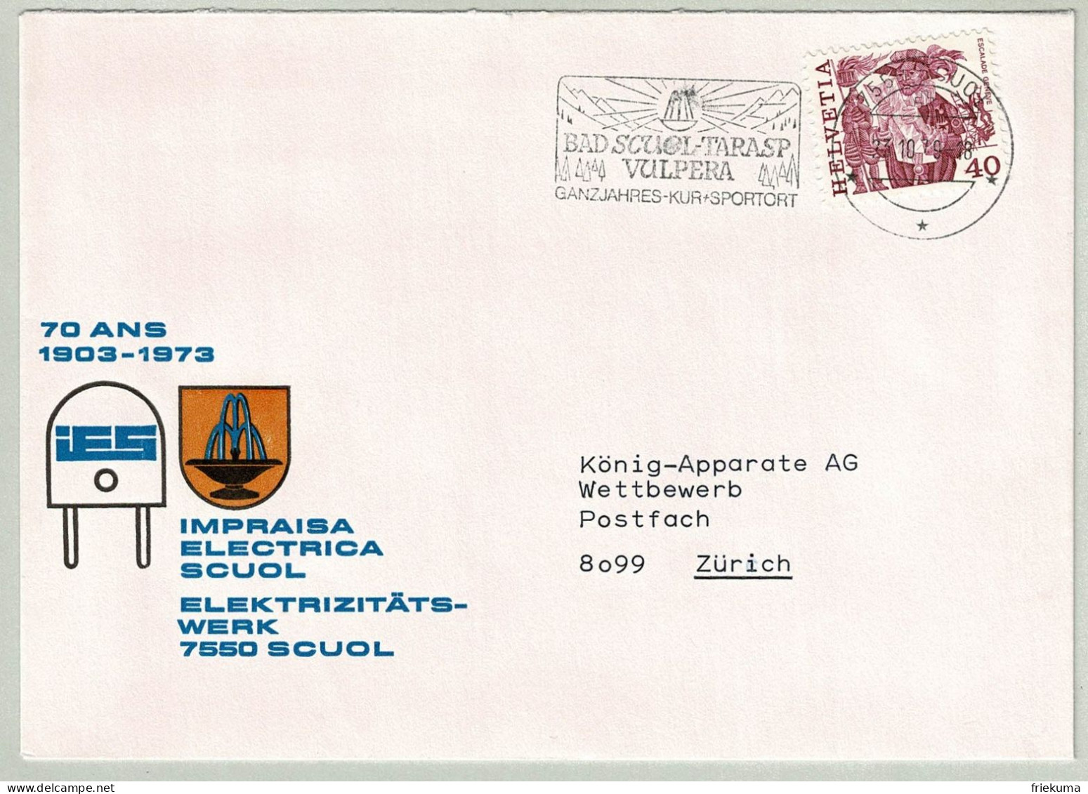 Schweiz / Helvetia 1979, Brief Scuol - Zürich, Bad Scuol-Tarasp Vulpera - Termalismo