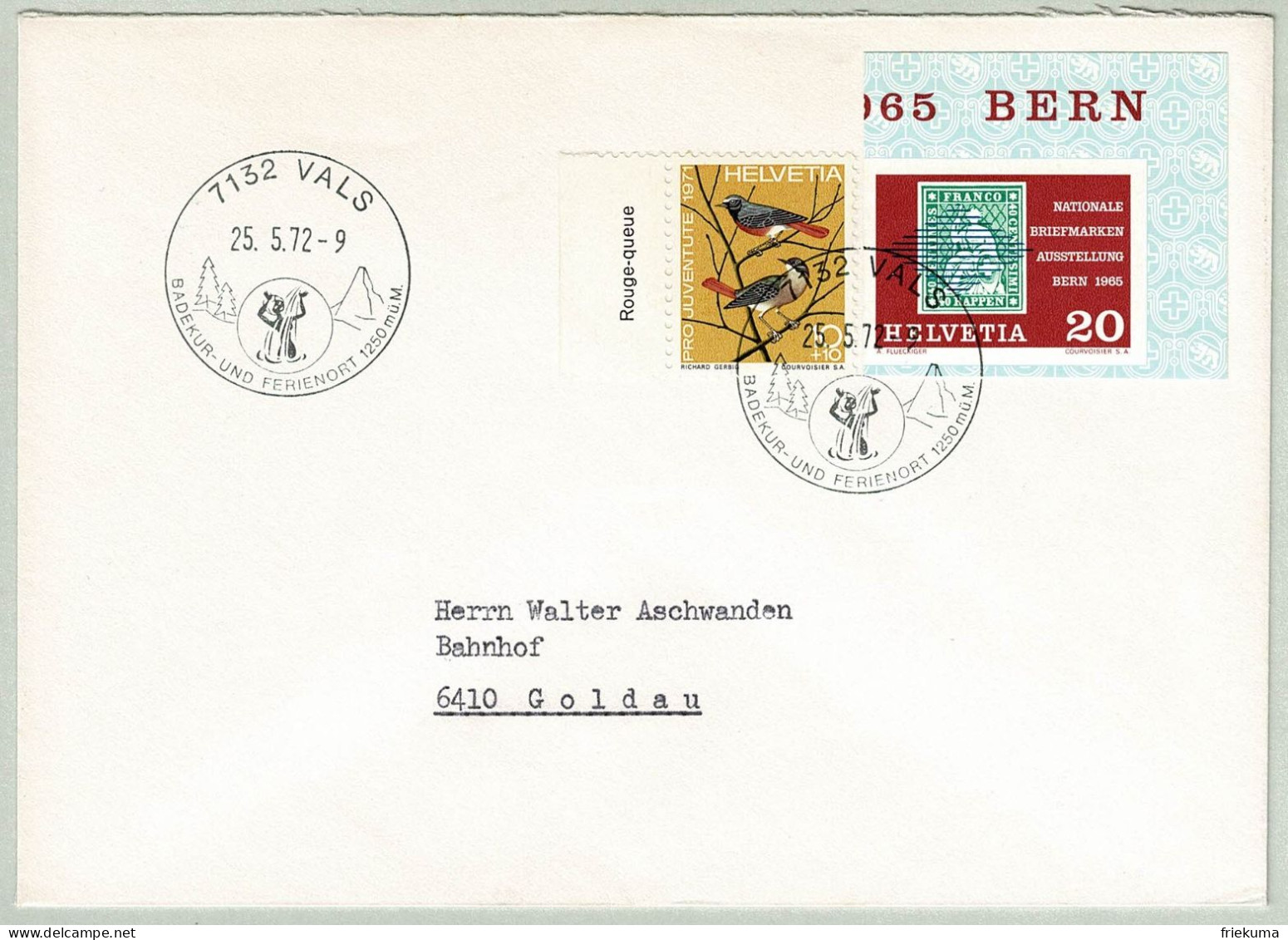 Schweiz / Helvetia 1972, Brief Vals - Goldau, Badekurort, Ferienort - Bäderwesen