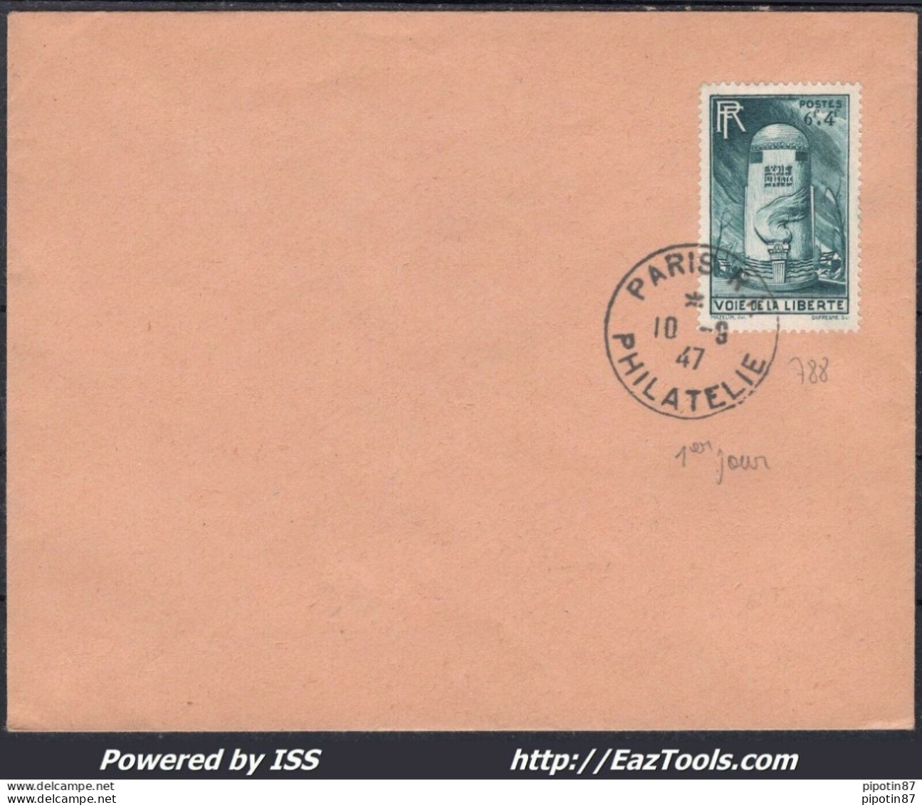 FRANCE N°788 SEUL SUR LETTRE CAD PARIS DU 10/09/1947 PREMIER JOUR D'EMISSION - Covers & Documents