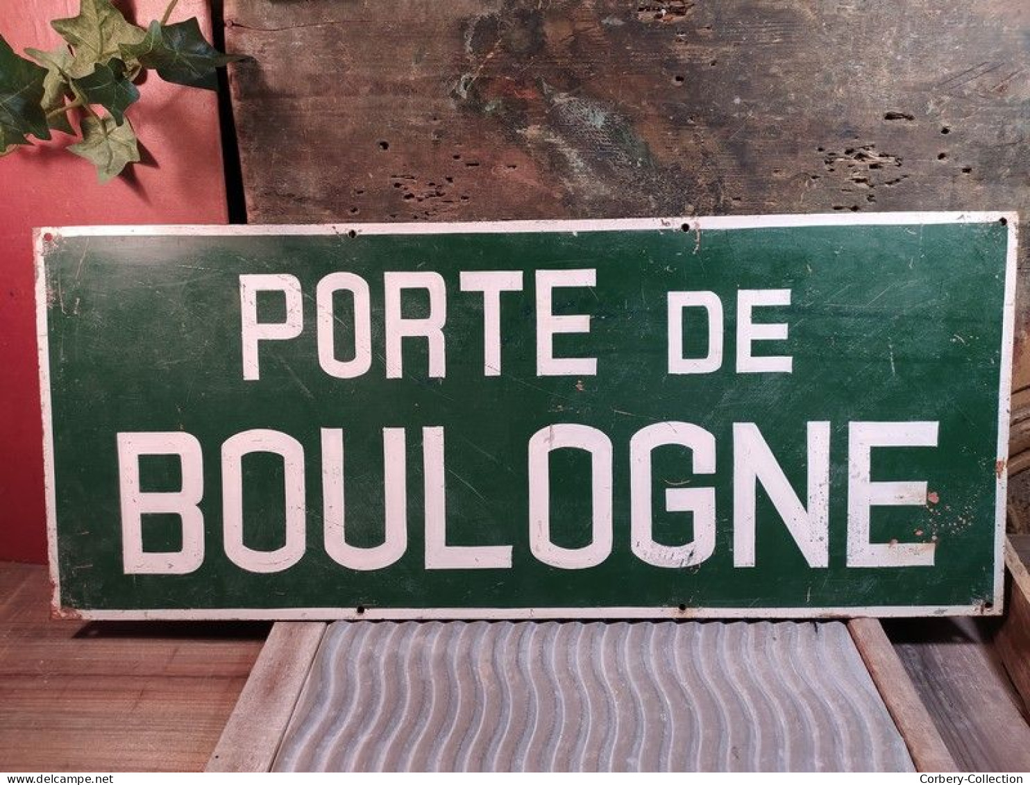 Ancien Panneau Plaque Tôle " Porte de Boulogne ". Plaque de rue-Plaque de Métro-Paris.Enseignes.