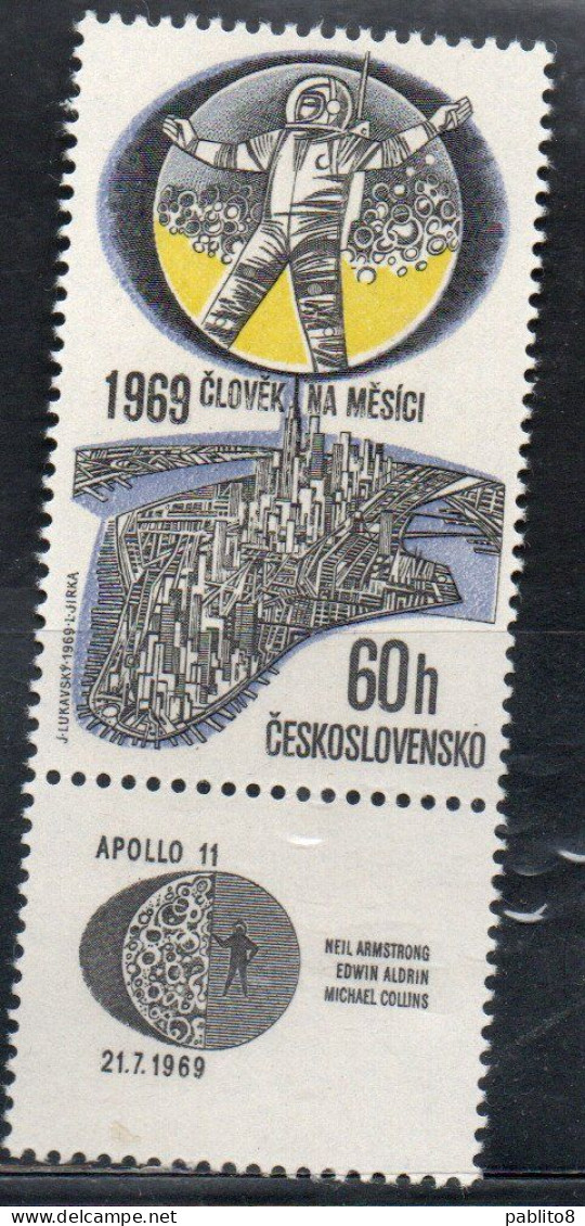 CZECHOSLOVAKIA CECOSLOVACCHIA 1969 AIRMAIL AIR POST MAIL SPACE RESEARCH APOLLO 11 WITH LABEL 60h MNH - Corréo Aéreo