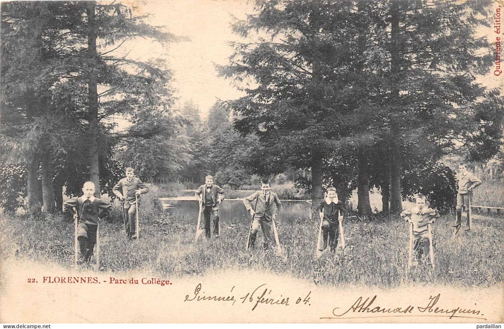 BELGIQUE.   FLORENNES.  PARC DU COLLEGE. PARTIE D'ECHASSES. BELLE ANIMATION. 1904 - Florennes