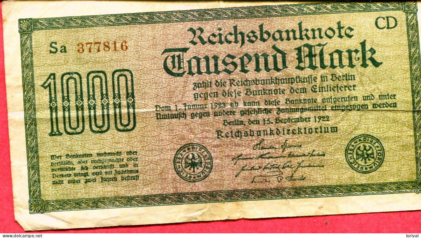 1000 Marks 1922 2,5 Euros - 1000 Mark