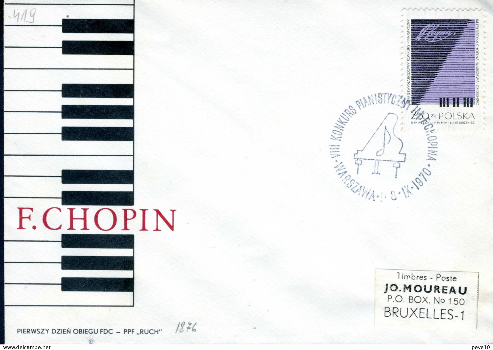 Pologne  N° 1876 O    Sur Lettre     Concours De Piano Chopin - Storia Postale