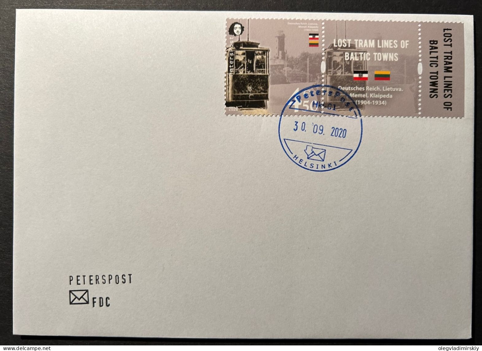 Finland Finnland Finlande 2020 Lost Tram Lines Of Baltic Klaipeda Memel Lighthouse Peterspost FDC With Label - Tramways