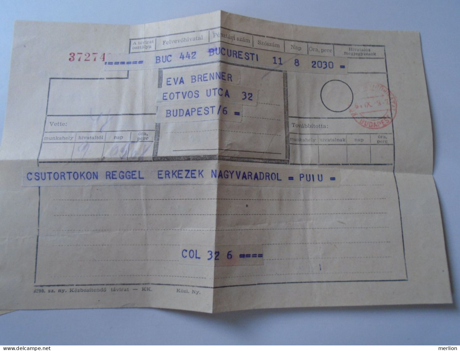 D199202   Hungary  Telegraph Telegram - 1964  Bucuresti    - Brenner Budapest - Télégraphes