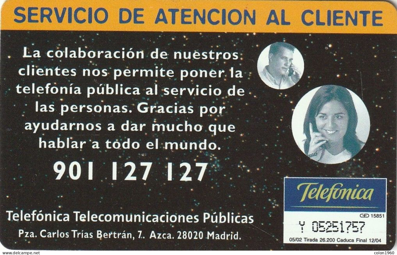 ESPAÑA. P-495. Servicio Al Cliente. 3€. 05-2002. 26200 Ex. (476) - Emissions Privées